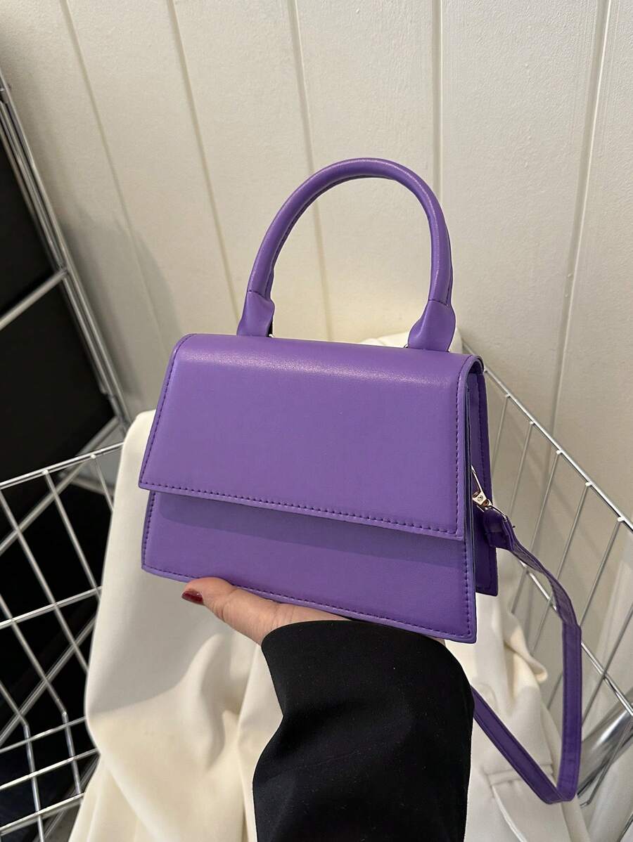 Mini Square Bag Purple Flap Snap Button PU