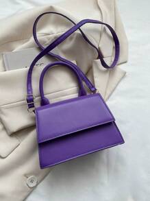 Mini Square Bag Purple Flap Snap Button PU