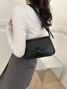 Small Square Bag Black Snap Button PU - Black - View 1