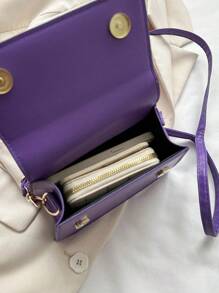 Mini Square Bag Purple Flap Snap Button PU