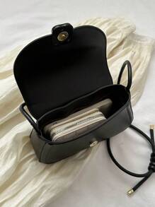 Small Square Bag Black Snap Button PU - Black - View 3