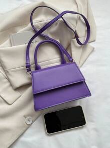 Mini Square Bag Purple Flap Snap Button PU