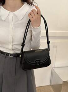 Small Square Bag Black Snap Button PU - Black - View 4