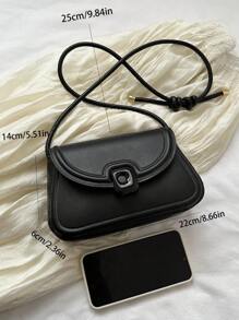 Small Square Bag Black Snap Button PU - Black - View 5