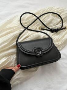 Small Square Bag Black Snap Button PU - Black - View 9