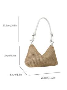Medium Khaki Straw Zipper Bag, Suitable For Vacation - White - View 6