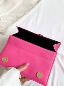 Small Square Bag Metal Letter Decor Flap Chain Fashion Embossed Crossbody Bag, Flap Shoulder Bag, Women's Casual Handbag & Purse - Hot Pink - View 5