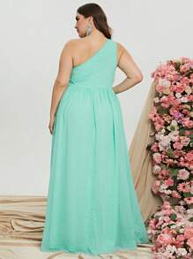 Plus Swiss Dot One Shoulder Split Thigh Chiffon Dress