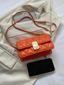 前衛方包熒光橙扭鎖PU皮革 - 橘色 - 查看 6