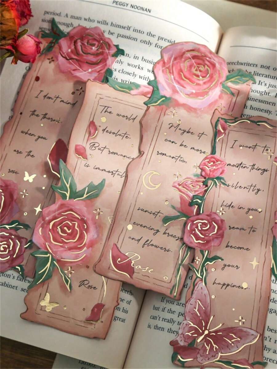 MR.PAPER 5pcs Rose Pattern Paper Bookmark, Vintage Multi-purpose Book Marker For Reading Book - Multicolor - View 1