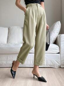 DAZY Chất rắn Túi nghiêng Xếp nếp Quần - màu xanh lá - Xem 1