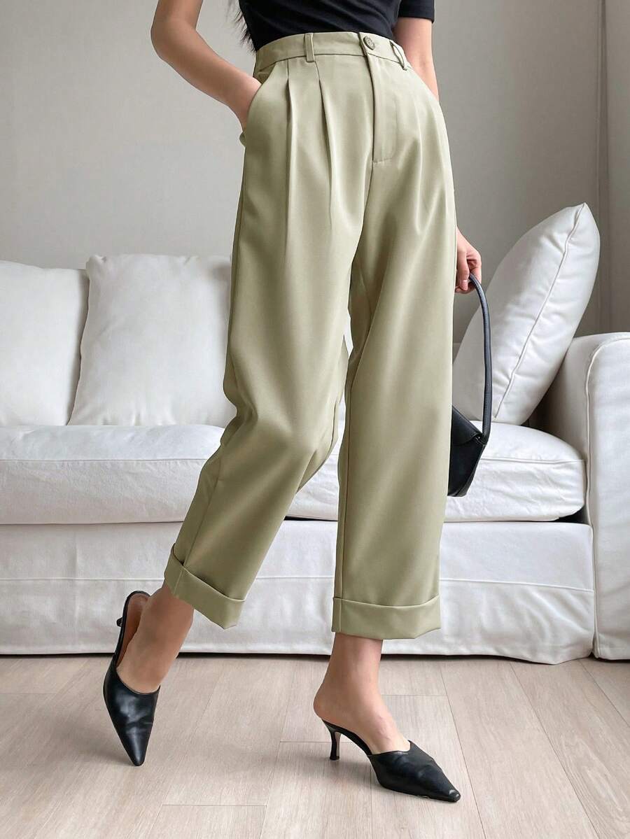 DAZY Chất rắn Túi nghiêng Xếp nếp Quần - màu xanh lá - Xem 1