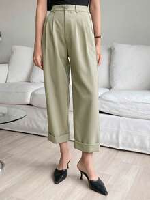 DAZY Chất rắn Túi nghiêng Xếp nếp Quần - màu xanh lá - Xem 3