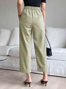 DAZY Chất rắn Túi nghiêng Xếp nếp Quần - màu xanh lá - Xem 4