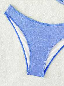 Glitter Ruched Bikini Set For Summer Beach - Blue - View 3