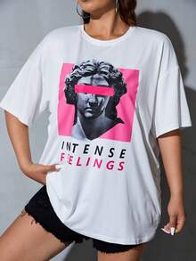 SHEIN EZwear T-shirt figure et lettre - Blanc - Voir 4