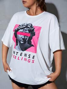 SHEIN EZwear T-shirt figure et lettre - Blanc - Voir 6