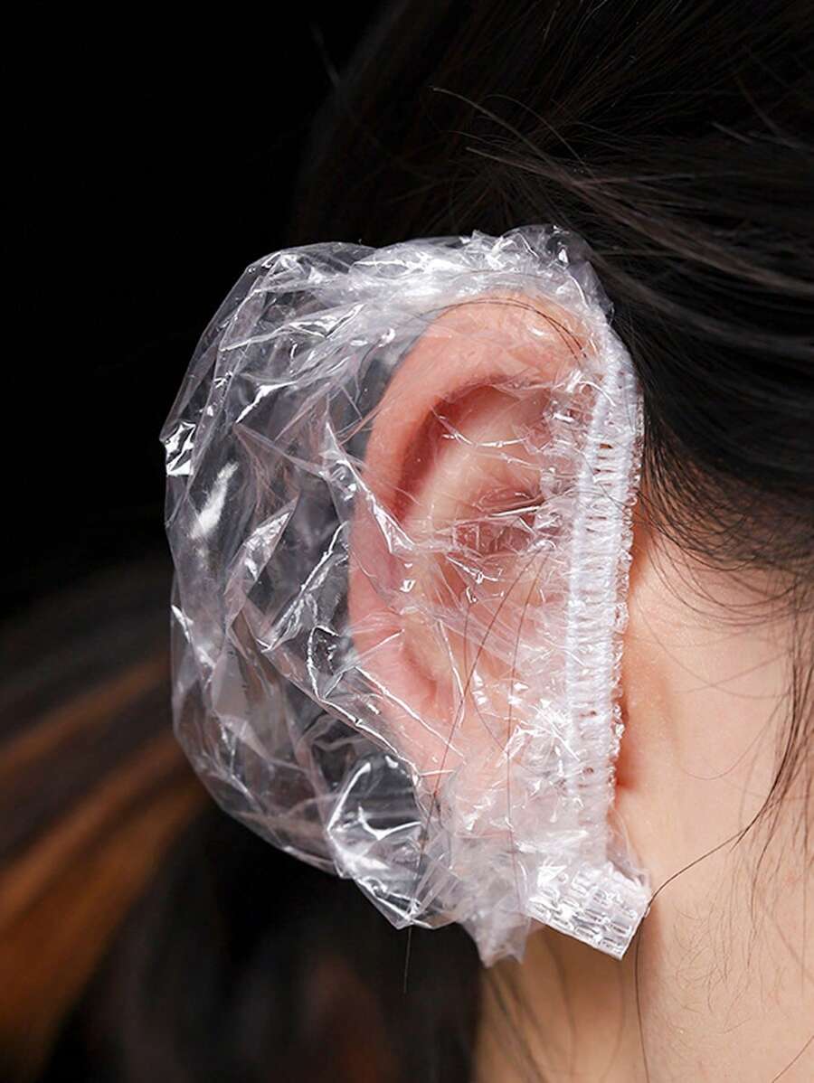 100pcs/set PE Earmuff, Simple Clear Disposable Waterproof Earmuff For Bathroom - Clear - View 1
