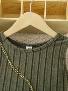 SHEIN Toddler Girls Solid Tank Dress - Dark Green - View 3