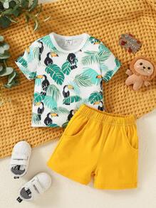 Baby Boy Tropical Print Tee & Shorts - Multicolor - View 1