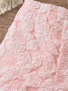 SHEIN Toddler Girls Jacquard Floral Pattern Shorts - Pink - View 3