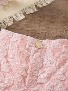 SHEIN Toddler Girls Jacquard Floral Pattern Shorts - Pink - View 5