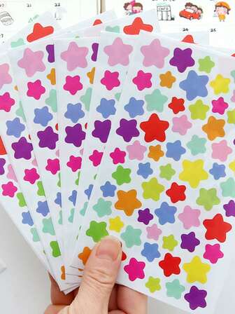 6入組混色星星設計什錦貼紙簡單多用途裝飾貼紙適用於DIY工藝品、裝飾品、手帳