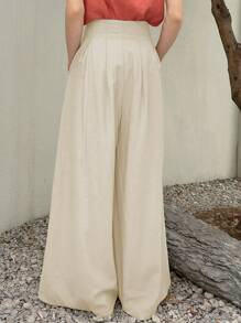 DAZY 素色闊腿褲 - 米色 - 查看 2