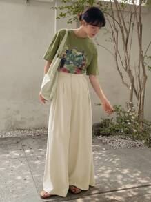 DAZY 素色闊腿褲 - 米色 - 查看 3
