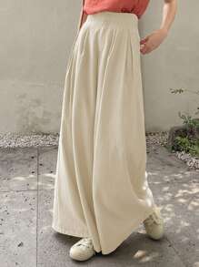 DAZY 素色闊腿褲 - 米色 - 查看 4