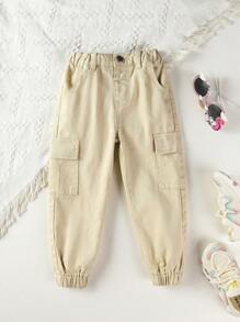 SHEIN 小女童翻蓋口袋工裝牛仔褲