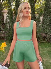 SHEIN Maternidad unicolor Top tank & Shorts