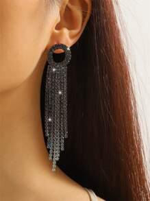 Retro Shining Club Bar Tassel Crystal Rhinestone Earrings Stud Wedding Party Graduation Jewelry - Multicolor - View 1