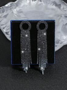 Retro Shining Club Bar Tassel Crystal Rhinestone Earrings Stud Wedding Party Graduation Jewelry - Multicolor - View 4