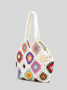 Nuevo bolso de hombro tejido a cuadros de ganchillo hecho a mano de primavera/verano para mujer (patrón de Color aleatorio) - Multicolor - Ver 3