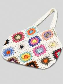 Nuevo bolso de hombro tejido a cuadros de ganchillo hecho a mano de primavera/verano para mujer (patrón de Color aleatorio) - Multicolor - Ver 4