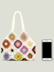 Nuevo bolso de hombro tejido a cuadros de ganchillo hecho a mano de primavera/verano para mujer (patrón de Color aleatorio) - Multicolor - Ver 7