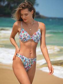 SHEIN Swim 印花帶鋼圈比基尼泳裝 - 彩色 - 查看 5