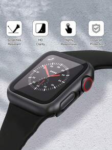 2pcs 3 In 1 PC Hard Case & Screen Protection Film Set Compatible With Apple Watch - Black - View 4