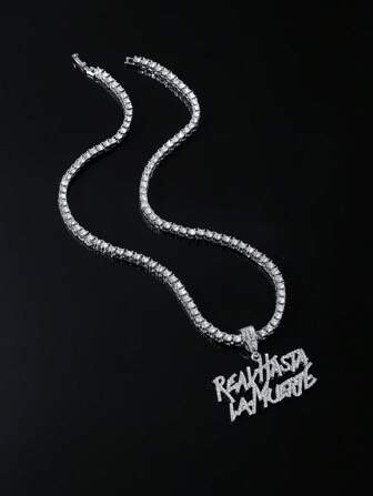 1入組嘻哈鋅合金水鑽字母吊墜項鍊適合男士女士適用於禮品合金適用於首飾類禮品