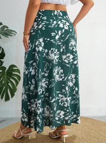 SHEIN VCAY Váy Plus Size Thắt nút Viên lá sen Trọn gói Hoa Tất cả trên in Boho - màu xanh lá - Xem 2