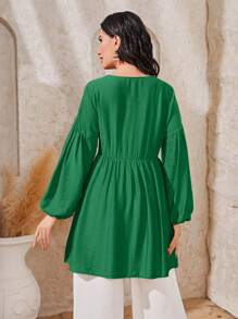 Al Najma 幾何印花燈籠袖荷葉邊下擺襯衫 - 綠色 - 查看 2