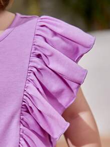 SHEIN Baby 1pc Ruffle Trim Tee & 1pc Floral Print Belted Skirt"Mommy&Me"(3 sets are sold separately) - Multicolor - View 5