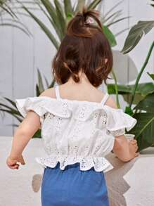 SHEIN Baby Cold Shoulder Ruffle Trim Schiffy Top & Tube Top - White - View 2