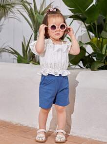 SHEIN Baby Cold Shoulder Ruffle Trim Schiffy Top & Tube Top - White - View 6