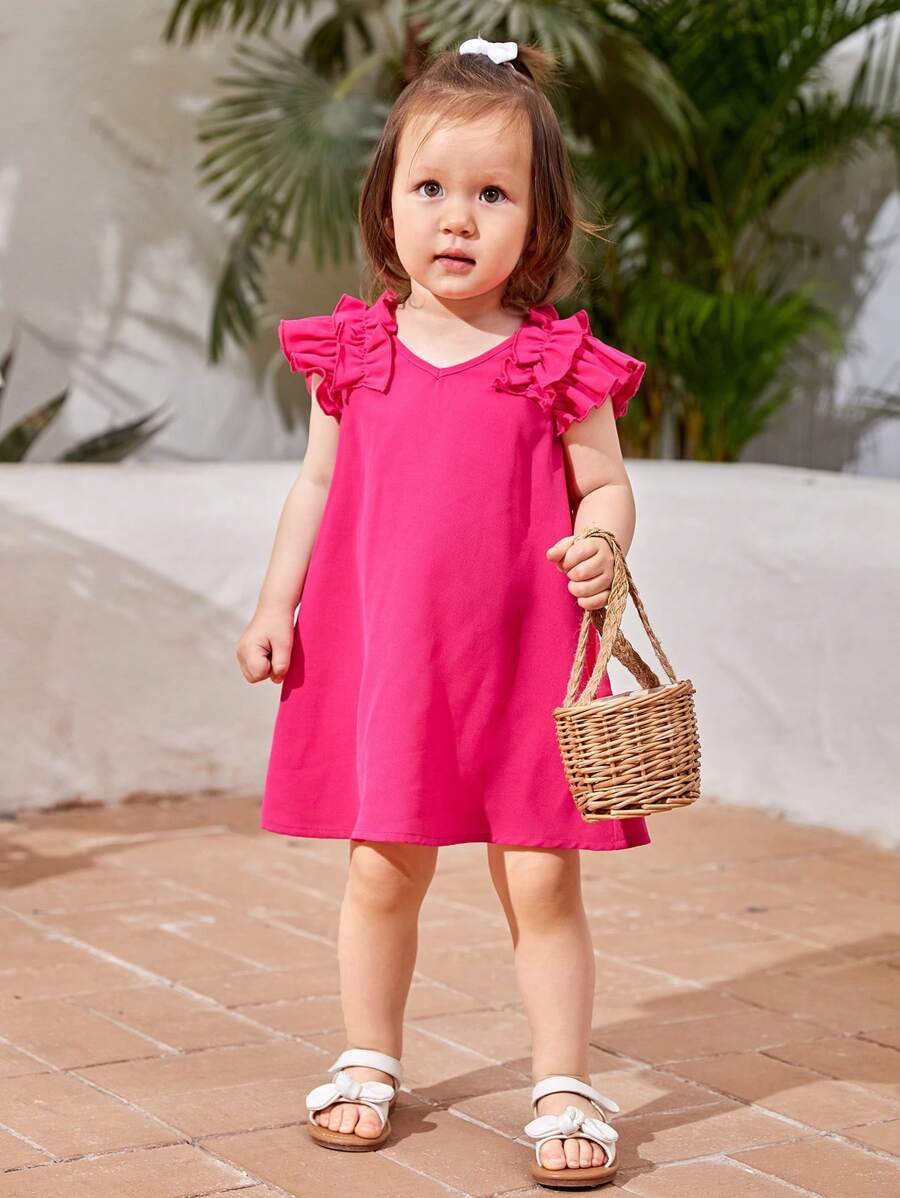 SHEIN Leap Crew Vestido De Niña De Bebé Con Ribete De Volantes