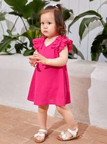 SHEIN Leap Crew Vestido De Niña De Bebé Con Ribete De Volantes