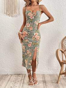 SHEIN VCAY 印花高衩吊帶洋裝 - 彩色 - 查看 3