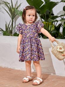 Đứa bé gái SHEIN 1 Miếng Vải in hoa Lớp tay áo Đầm Phù hợp ( 3 cái Riêng biệt ) - Nhiều màu - Xem 2