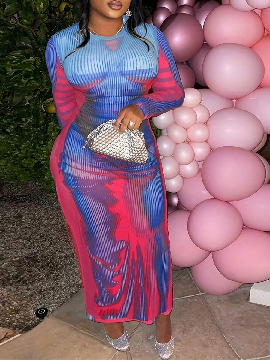 Body Heat Map Print Bodycon Dress - Hot Pink - View 1